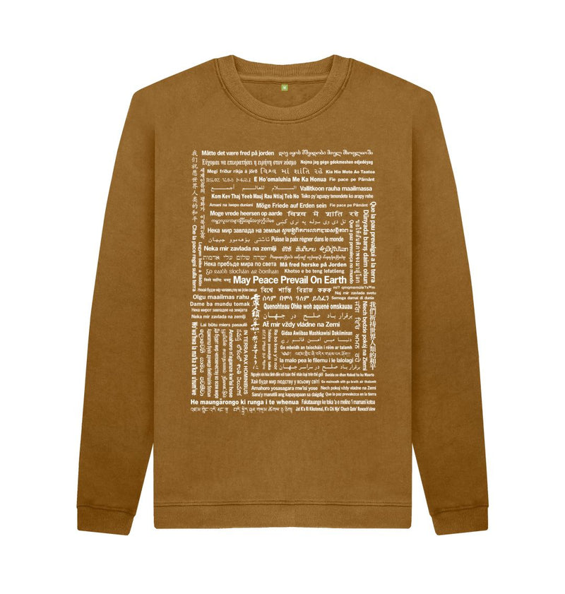 Brown May Peace Prevail On Earth Sweater (Unisex) in 90 Languages