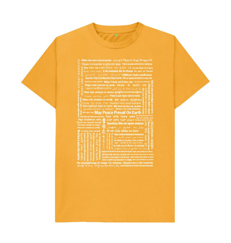 Mustard May Peace Prevail On Earth T-shirt (Unisex) in 90 Languages